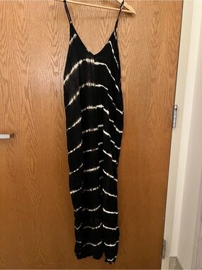 mahina Black and White Tie-Dye Maxi Slip Dress